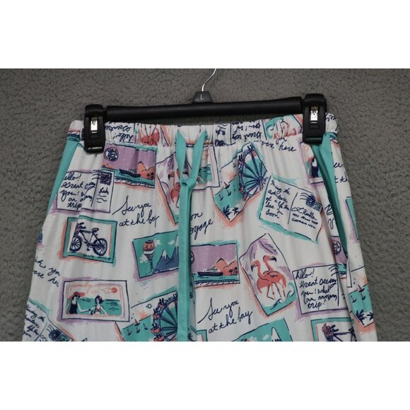 Munki Munki Pajama Set Postcards-Size Medium-Drawstring-Pockets-Capri - Picture 12 of 16